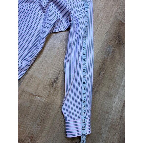 90s Ralph Lauren Mens Cotton Button Down Striped Shirt Pink Blue White 32/33 - Picture 7 of 8